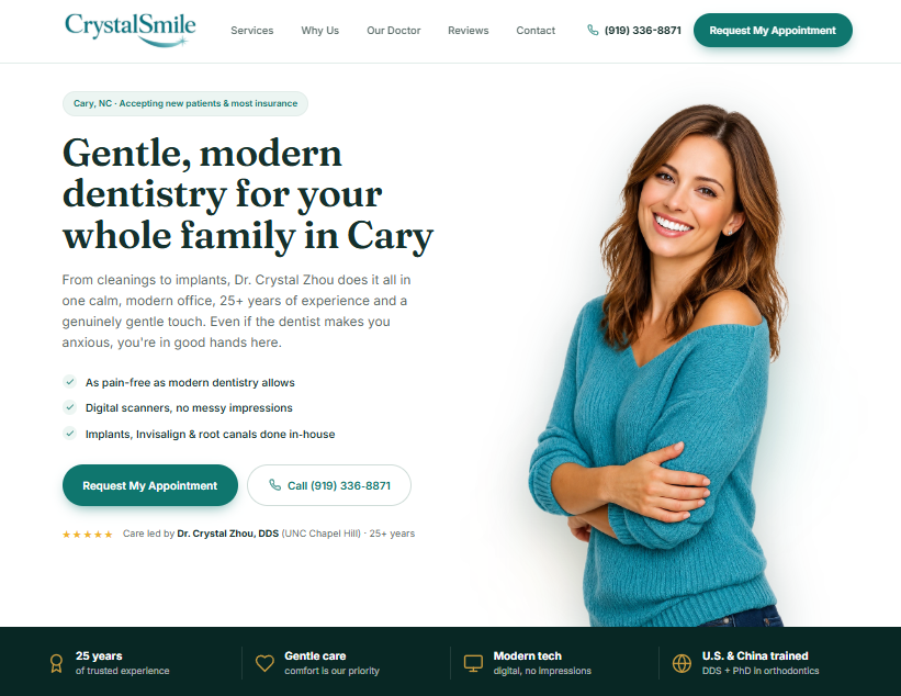 The redesigned Crystal Smile Family Dentistry website